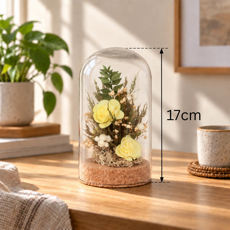 Elaris  Dried Flower Glass Dome – Yellow & Green