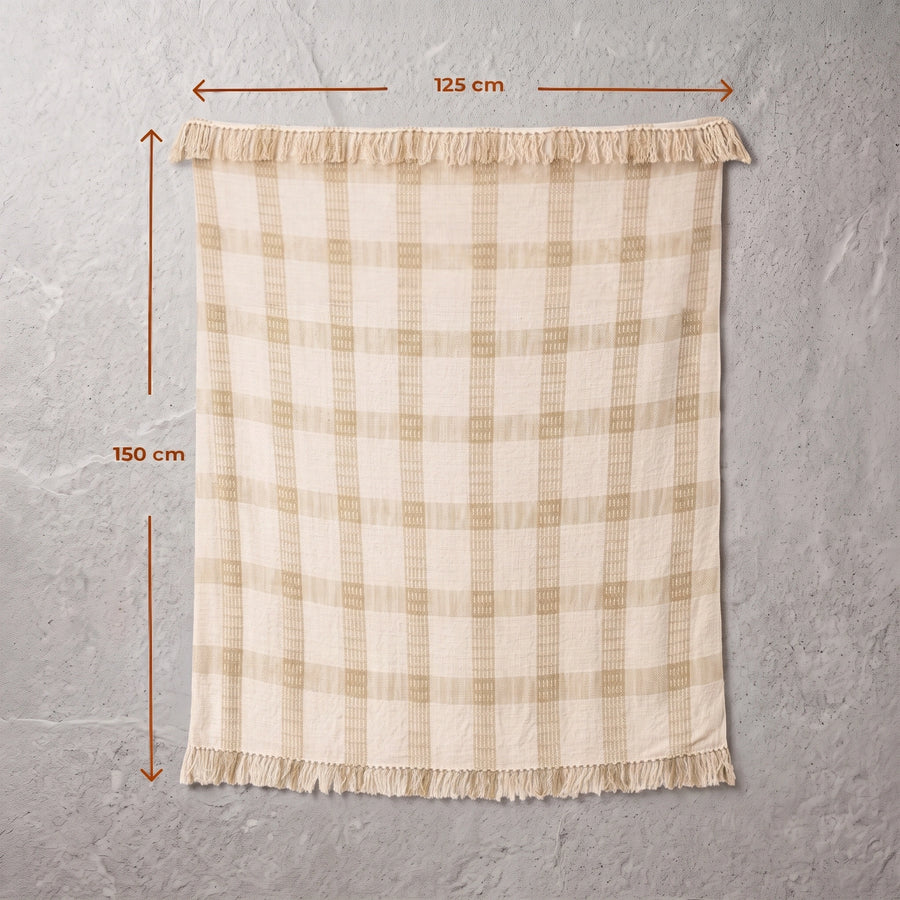 Elaris Ivory Beige Check Throw
