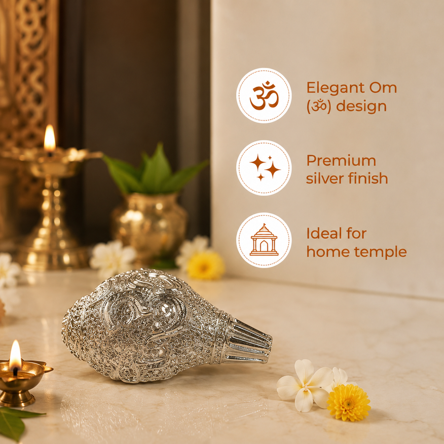Elaris Shankh – Small Size, Silver Plated Showpiece