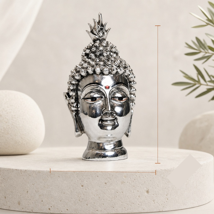 Elaris Buddha Face Idol – Silver Plated Home Showpiece