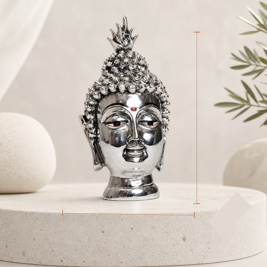 Elaris Buddha Face Idol – Silver Plated Home Showpiece