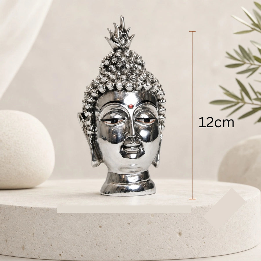 Elaris Buddha Face Idol – Silver Plated Home Showpiece
