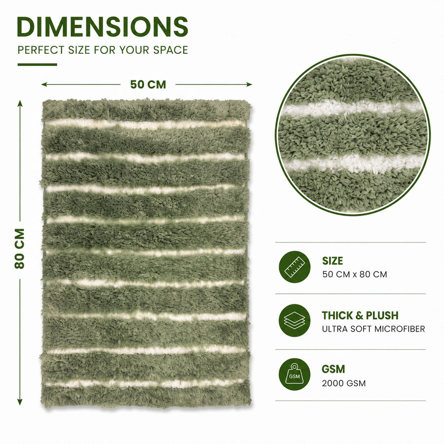 Sage Green & White Striped Anti Slip Bath Mat, 50 x 80 cm