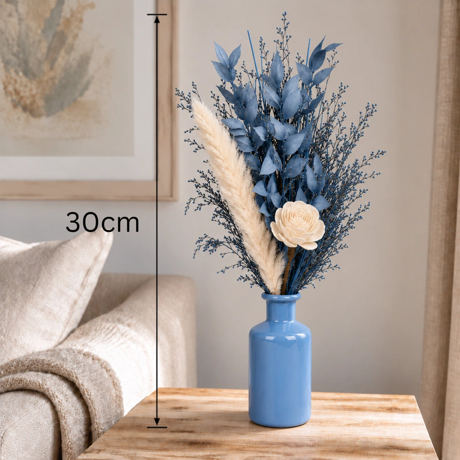 Elaris Blue Tide Dried Blooms With Vase