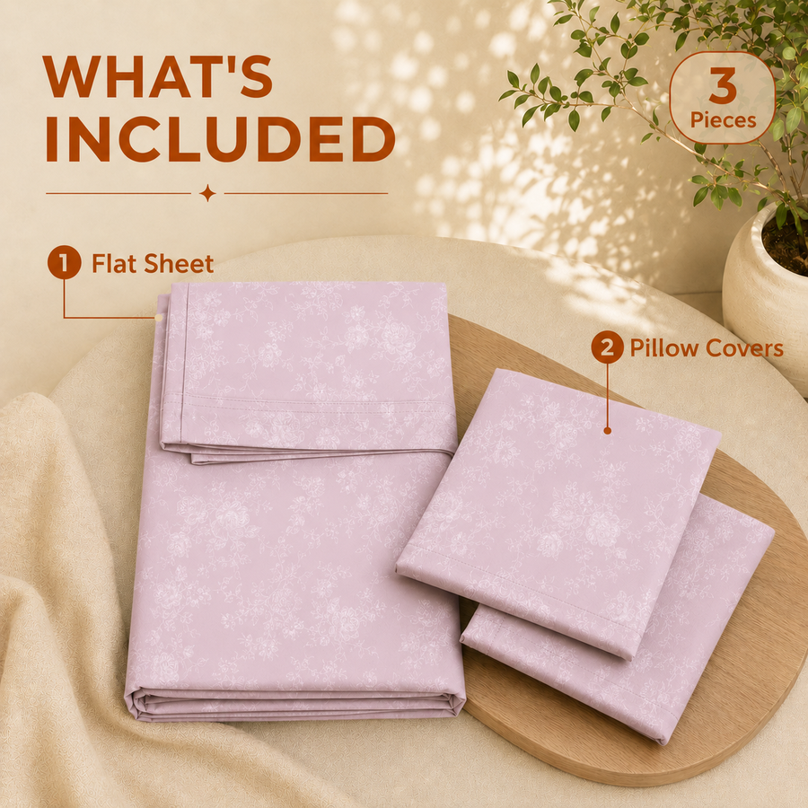 Elaris Self Print Pink King Flat 100% Cotton Bedsheet Set