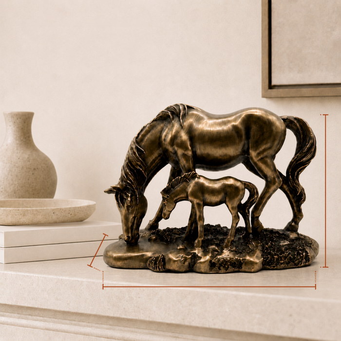 Elaris Graceful Mare & Foal Horse Sculpture Showpiece for Home & Office Décor | Nature-Inspired Decorative Figurine for Living Room, Study, Shelf & Console Table Styling