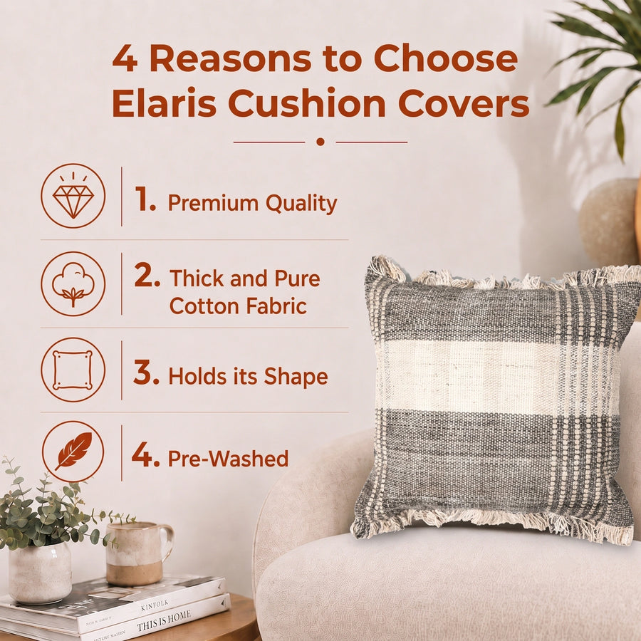 Elaris Grey Texture Cushion Cover With Frills