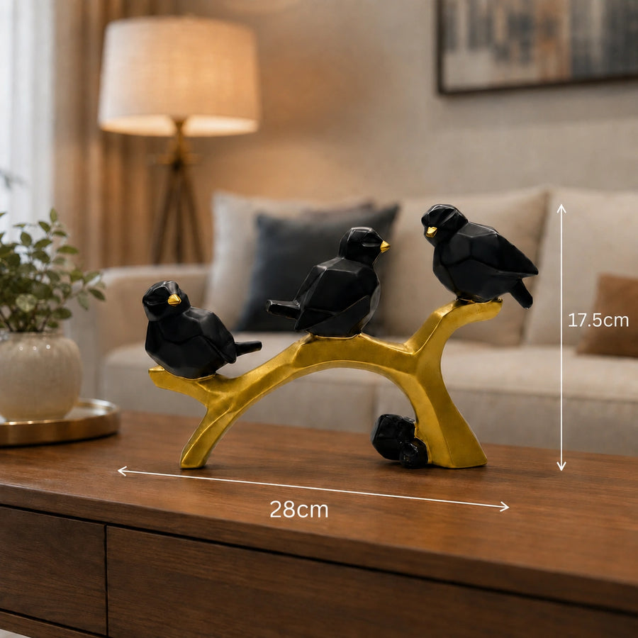 Elaris Birds Trio Showpiece - Black & Gold Branch Sculpture