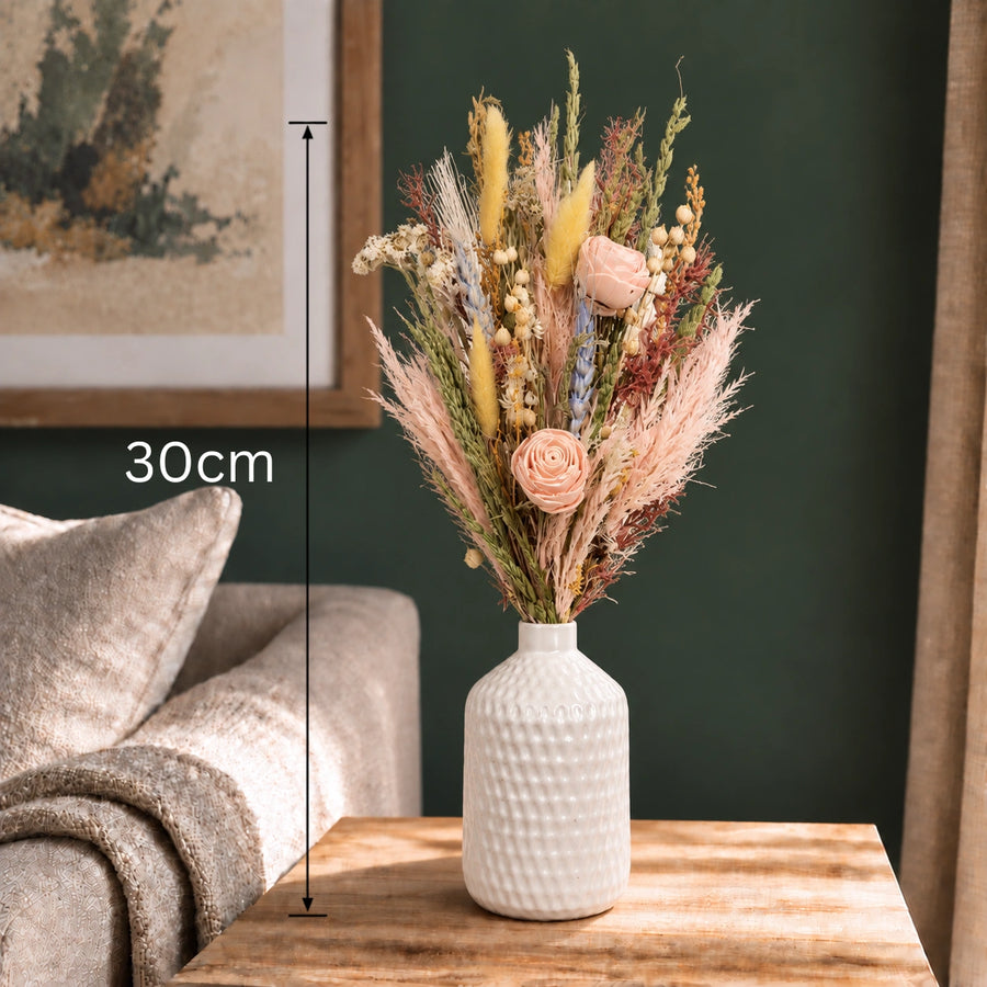 Elaris Pink Petal Dried Blooms With Vase