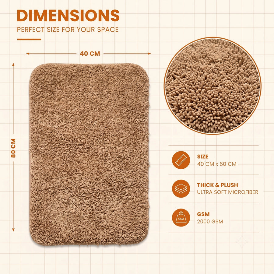 Solid Beige Anti Slip Bath Mat, 40 x 60 cm