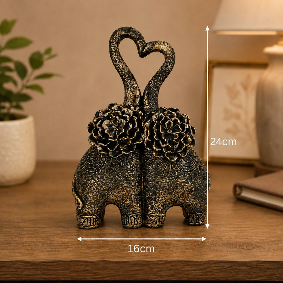 Elaris Elephant Pair Showpiece - Floral Bronze Detailing