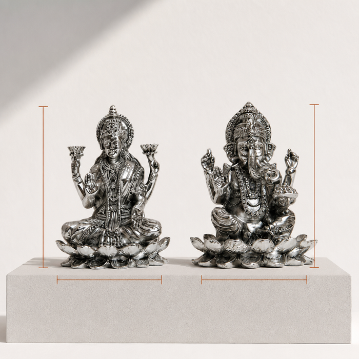 Elaris Lakshmi Ganesha Idol on Lotus – Silver Plated