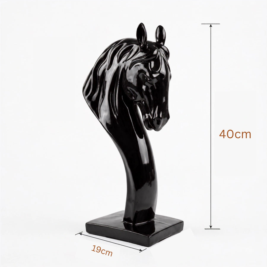 Elaris Horse Head Sculpture - Glossy Black Showpiece