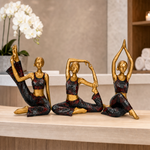 Elaris Yoga Lady Sculpture Set - Black & Gold, Set of 3