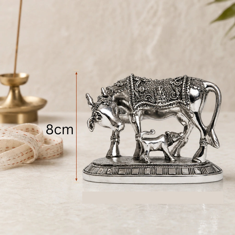 Elaris Kamdhenu Cow Idol – Medium, Silver Plated Showpiece
