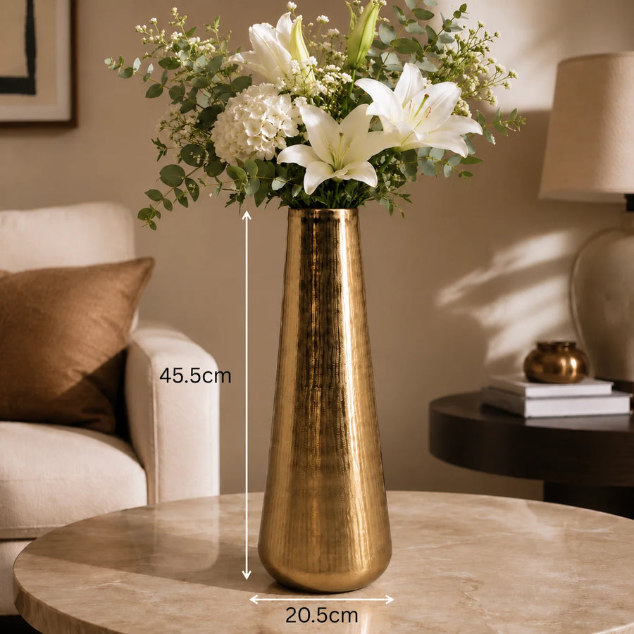 Elaris Tall Hammered Gold Vase