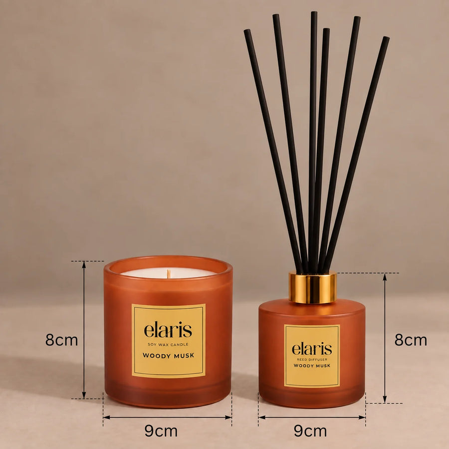 Elaris Woody Musk Candle & Reed Diffuser Gift Set