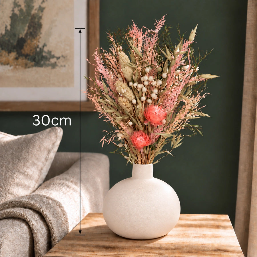 Elaris Rosé Blush Dried Blooms With  Vase