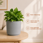 Elaris Ribbed Ceramic Planter Set - Timeless Grey, Set of 3