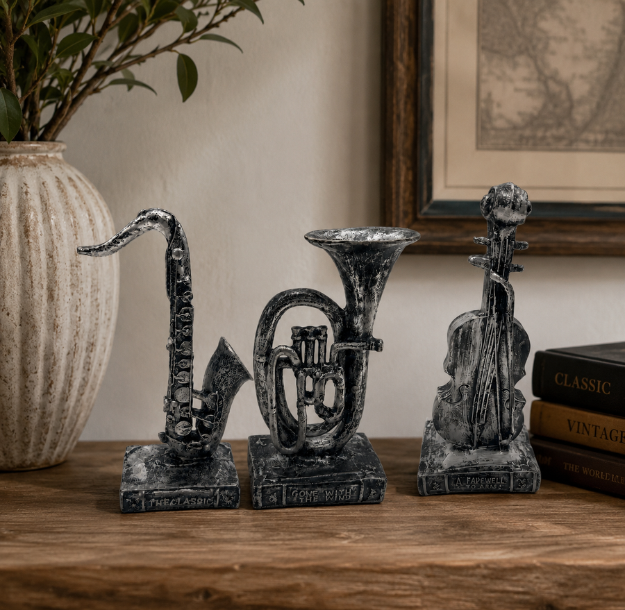 Elaris Musical Instrument Figurine Set - Antique Silver