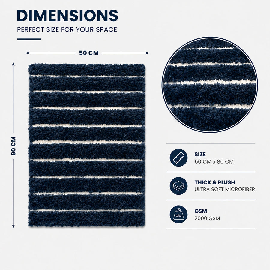 Navy Blue & White Striped Anti Slip Bath Mat, 50 x 80 cm