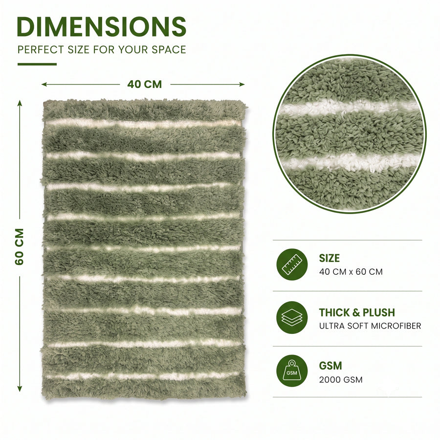Sage Green & White Striped Anti Slip Bath Mat, 40 x 60 cm