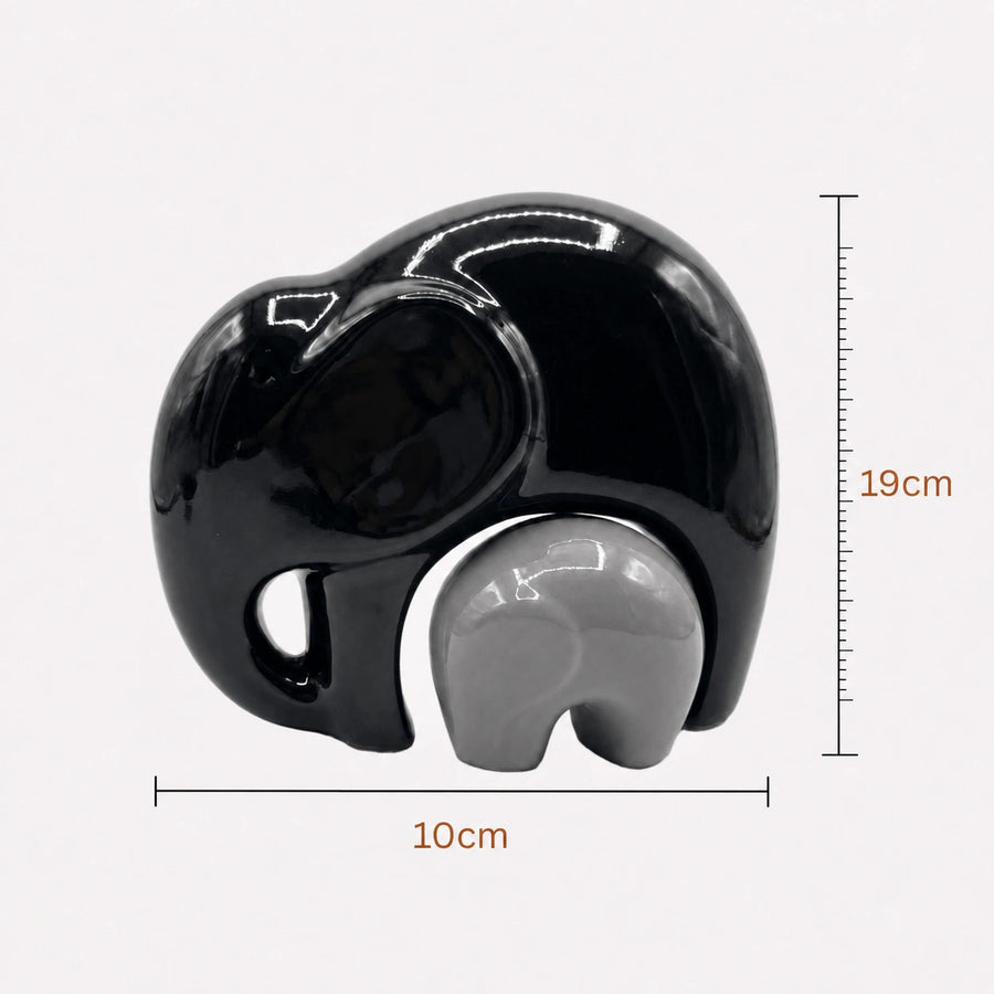 Elaris Elephant Family Showpiece - Black & Grey Ceramic Duo