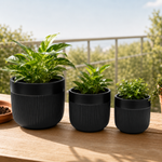 Elaris Ribbed Ceramic Planter Set - Contemporary Black