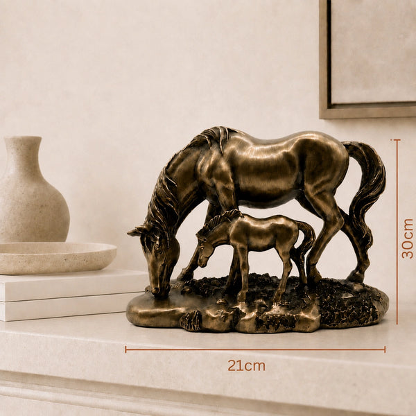 Elaris Graceful Mare & Foal Horse Sculpture Showpiece for Home & Office Décor | Nature-Inspired Decorative Figurine for Living Room, Study, Shelf & Console Table Styling