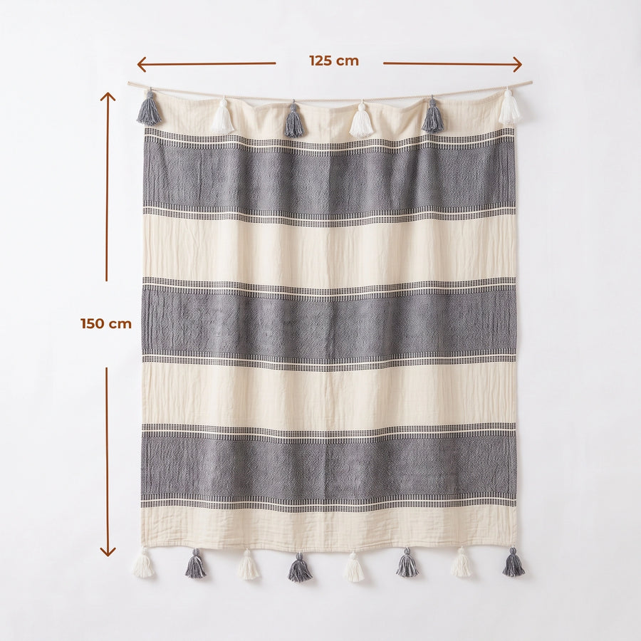 Elaris Grey Broad Stripe Weave Throw
