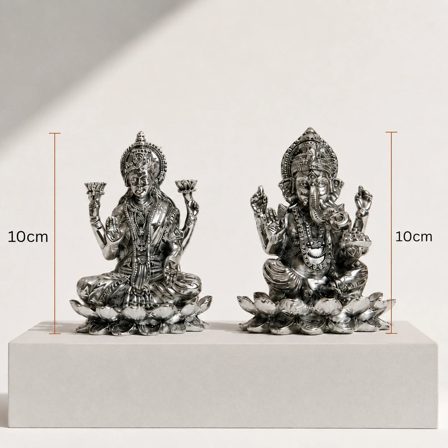 Elaris Lakshmi Ganesha Idol on Lotus – Silver Plated