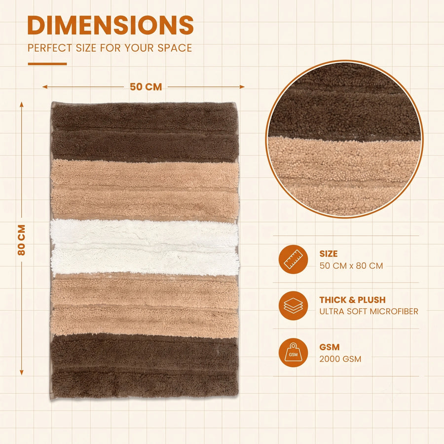 Modern Earth-Tone Striped Anti Slip Bath Mat, 50 x 80 cm