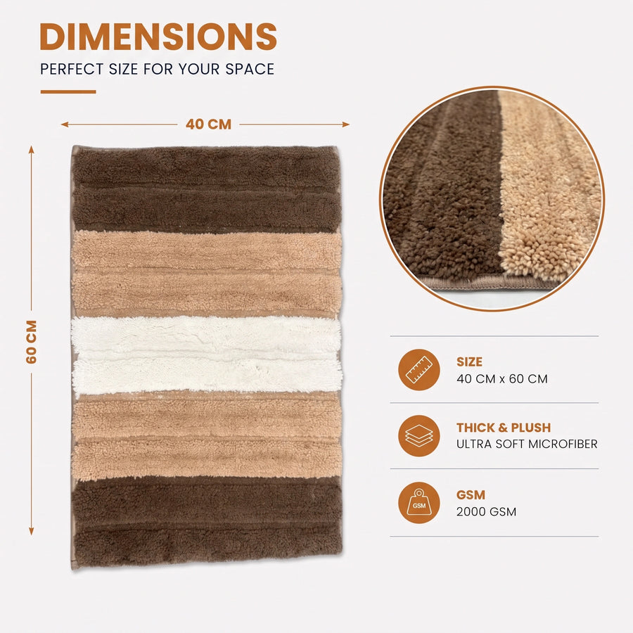 Modern Earth-Tone Striped Anti Slip Bath Mat, 40 x 60 cm