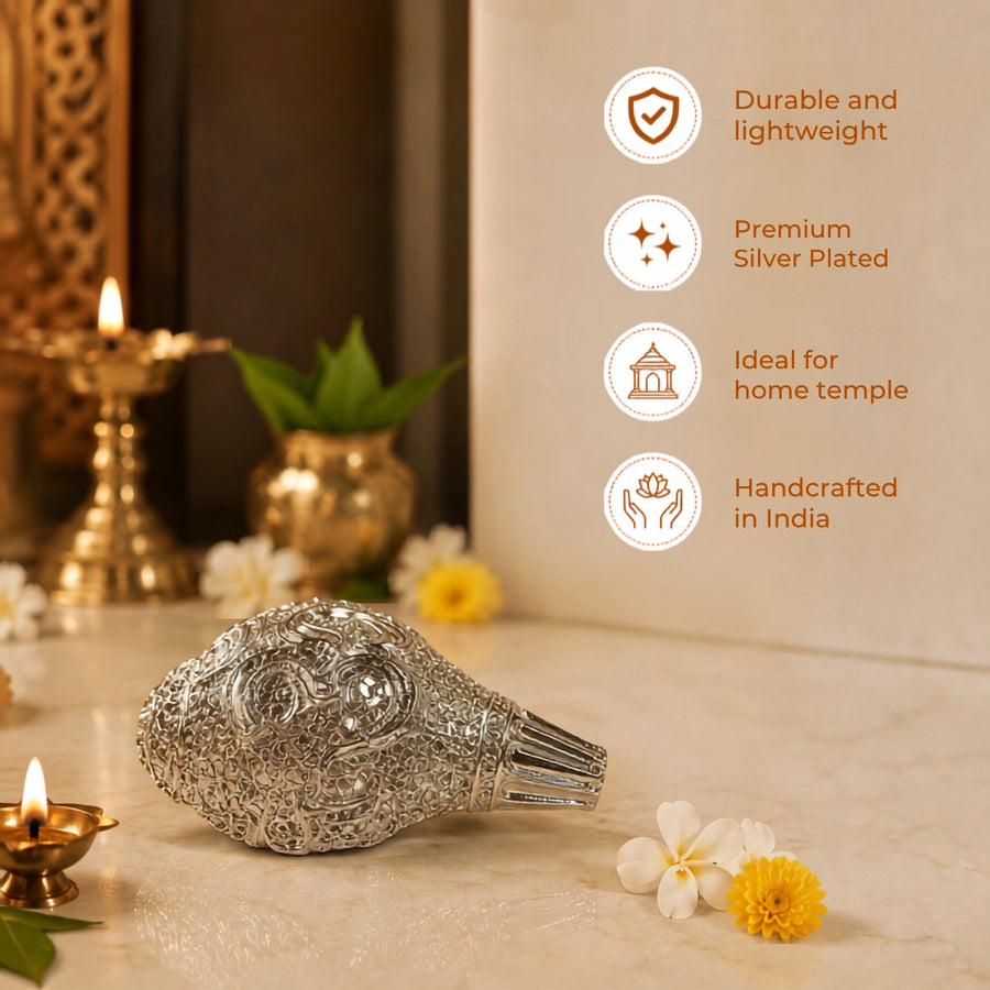 Elaris Shankh – Small Size, Silver Plated Showpiece