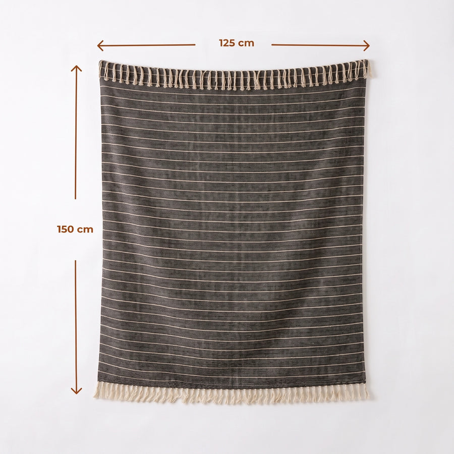 Elaris Grey Pinstripe Grid Throw