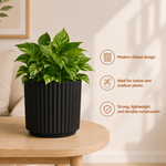 Elaris Ribbed Ceramic Planter Set - Striking Textured Black