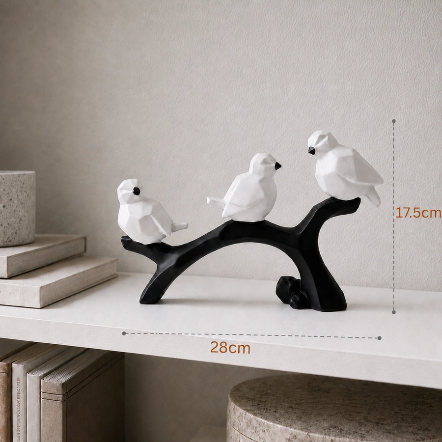 Elaris Birds Trio Showpiece - Black & White Branch Sculpture