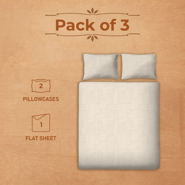 Basketweave Ivory King Fitted 100% Cotton Bedsheet Set