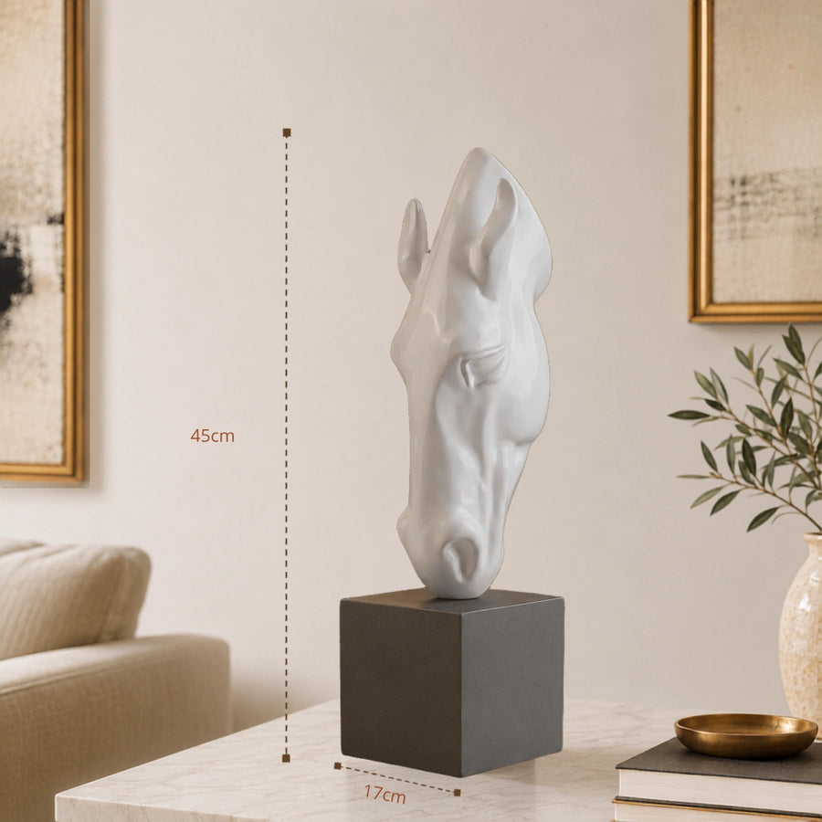 Elaris Horse Head Sculpture - White & Black Two-Tone Finish