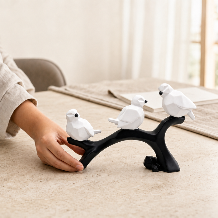 Elaris Birds Trio Showpiece - Black & White Branch Sculpture