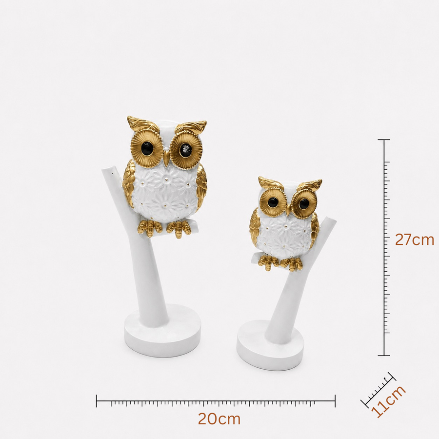 Elaris Owl Figurine Set - White & Gold Showpiece Duo