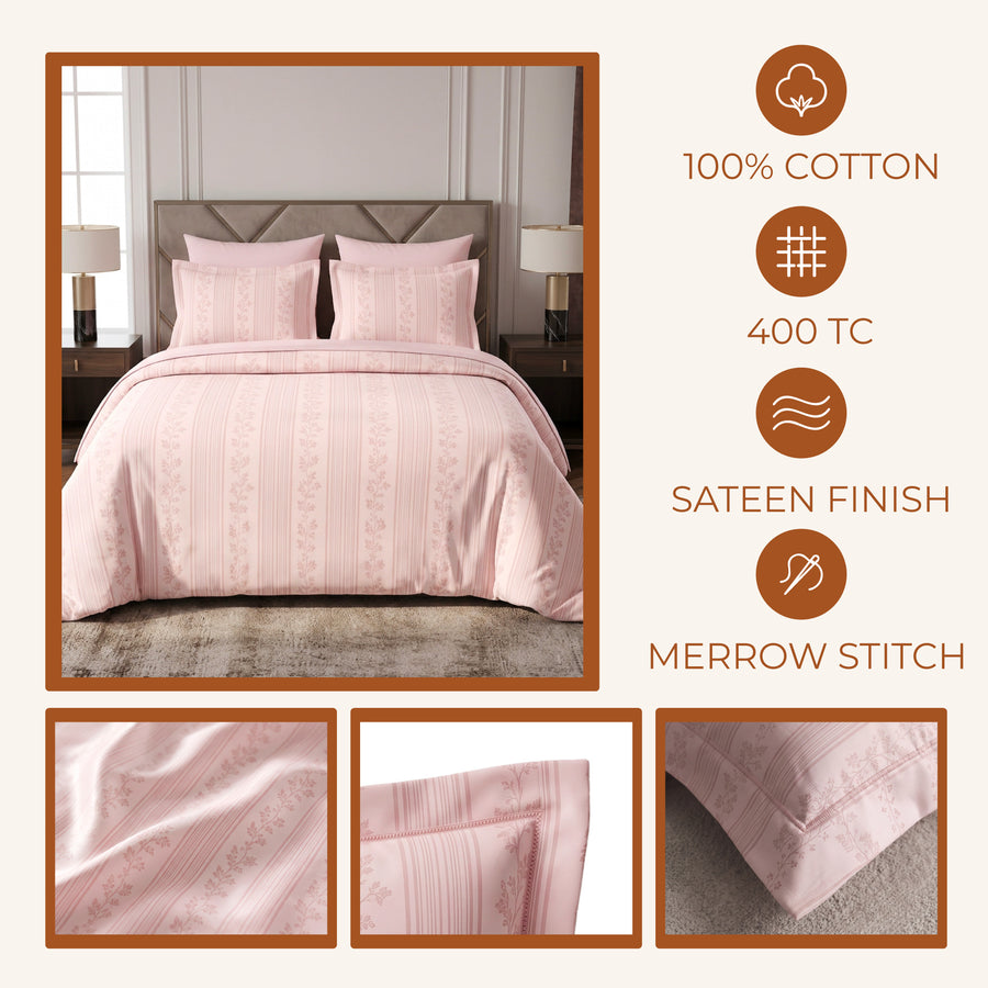 Floral Ribbon Stripe King Flat 100% Cotton Bedsheet Set