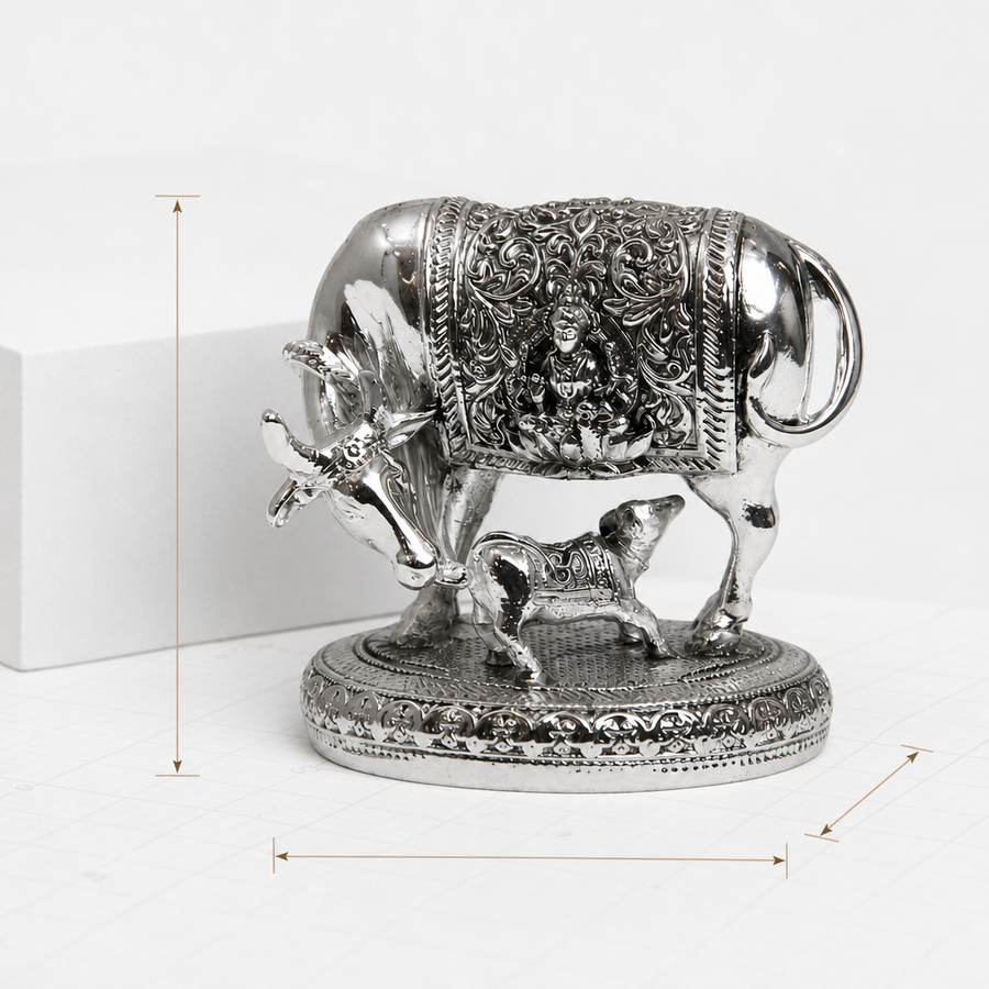 Elaris Kamdhenu Cow Idol – Medium, Silver Plated Showpiece