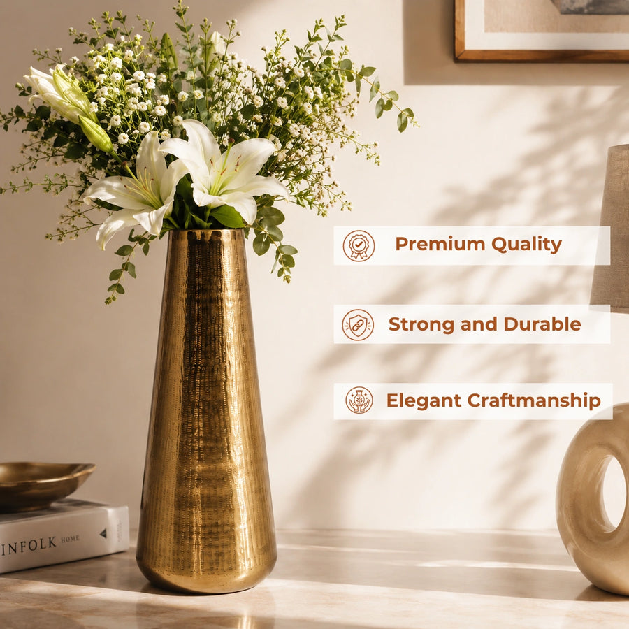 Elaris Tall Hammered Gold Vase