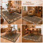 Charcoal Teal Heritage Anti-skid Washable Carpet & 2 Runner Set