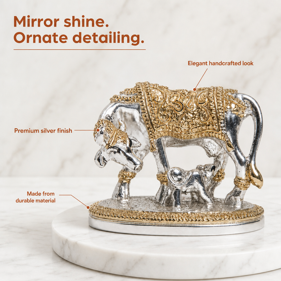 Elaris Kamdhenu Cow Idol – Small, Gold & Silver Plated