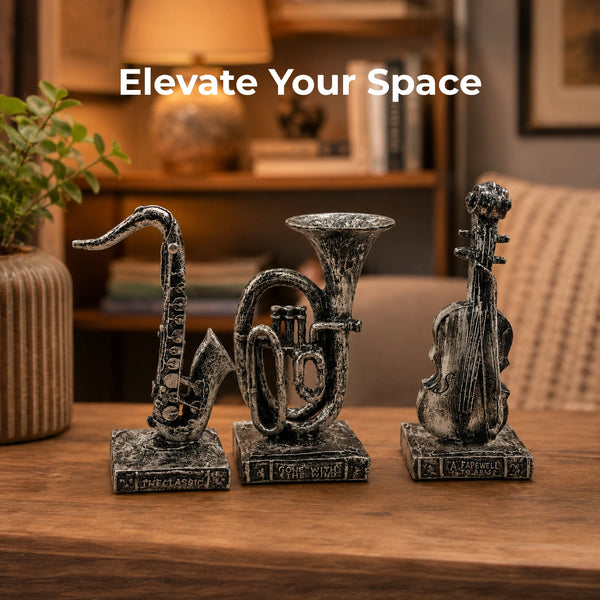 Elaris Musical Instrument Figurine Set - Antique Silver