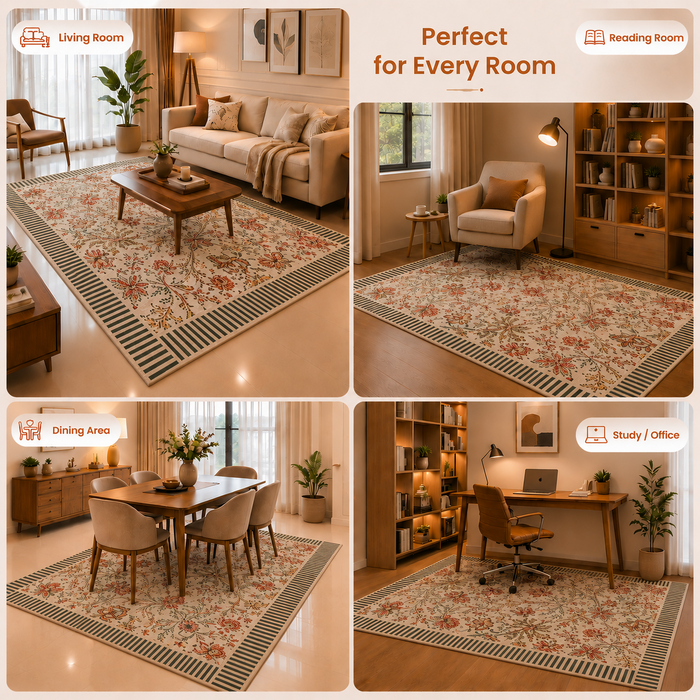 Botanical Print Anti-skid Washable Carpet 4x6 ft