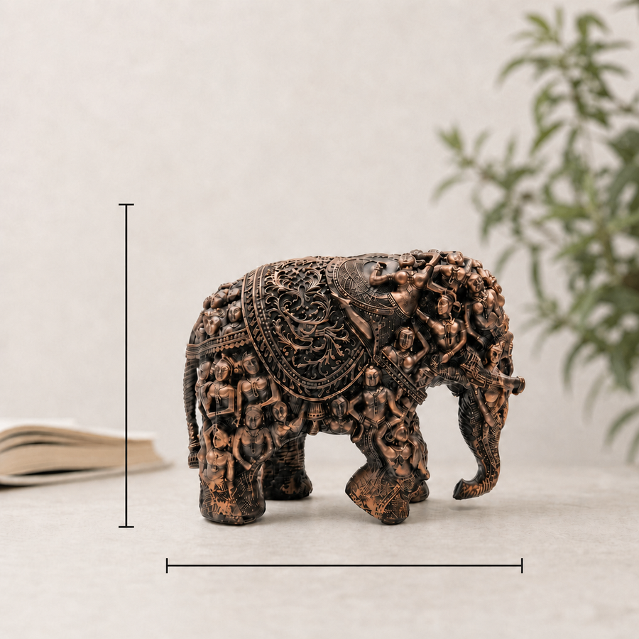 Elaris Tribal Art Elephant Showpiece - Heritage Bronze Finish