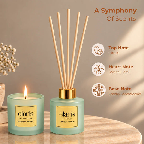 Elaris Sandalwood Candle & Reed Diffuser Gift Set